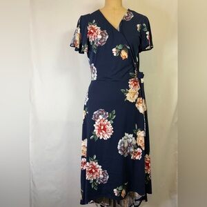 Fortune + Ivy Navy Wrap Dress Fall Floral Festive Romantic Style Comfy Size XL